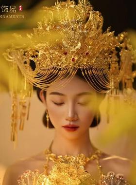 高定金色凤冠新娘头饰秀禾汉服婚服发冠中式国风婚礼结婚饰品摄影