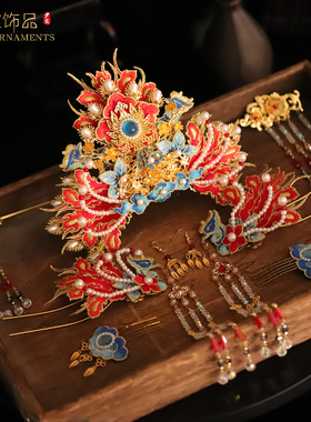 新款新娘头饰凤冠汉服发冠头冠明制婚服秀禾服发饰品古装配饰苏绣