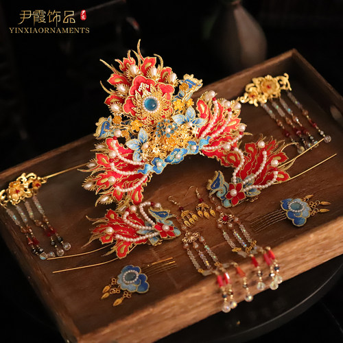 新款新娘头饰凤冠汉服发冠头冠明制婚服秀禾服发饰品古装配饰苏绣