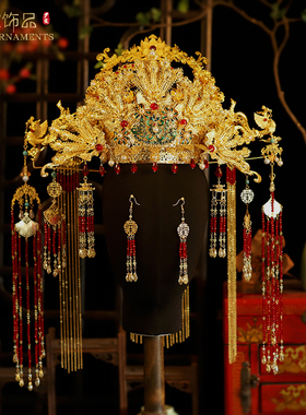 新款汉服金色凤冠明制婚服头饰古装婚礼大金冠原创手工中式饰品