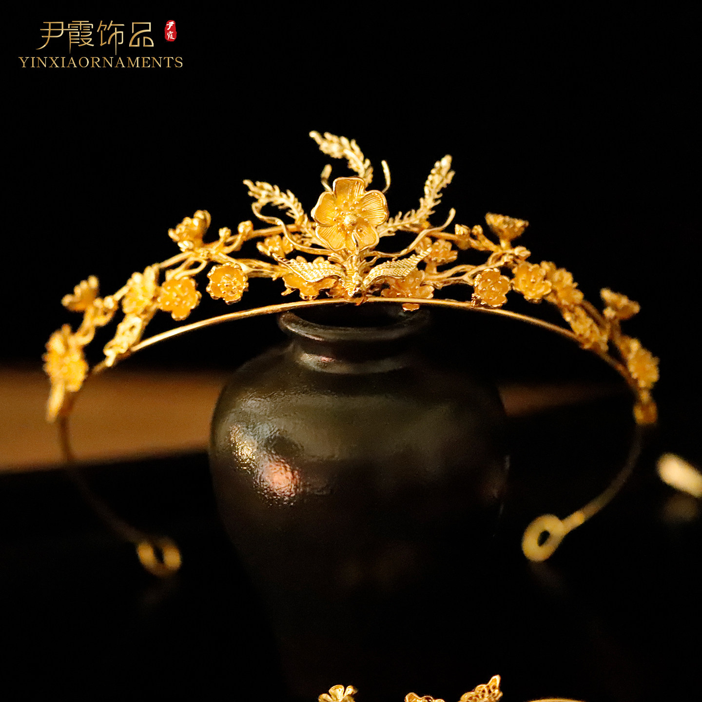 中式秀禾龙凤褂金色发箍古典仿黄金饰品结婚日常发箍原创设计