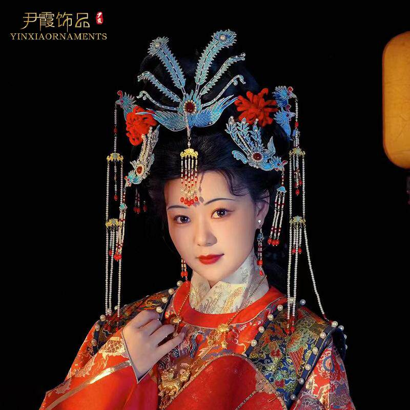 仿红楼梦林黛玉大婚同款凤凰头饰87版古装汉婚饰品汉服婚礼发簪女