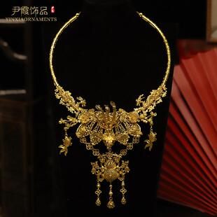 重工金色新娘项圈游龙戏凤项圈马面裙仿黄金璎珞秀禾服项链 中式