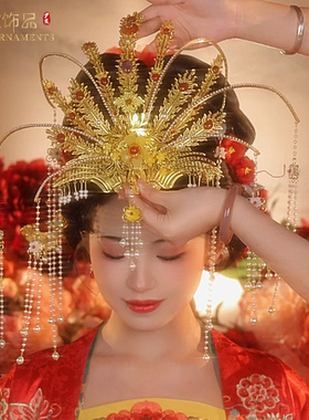 新款大凤凰凤冠唐风汉服婚礼新娘头饰结婚发饰品发冠古风摄影道具