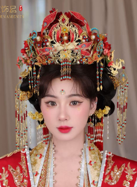 新款汉服新娘凤冠头饰中式婚纱照摄影样片写真头饰古装结婚饰品