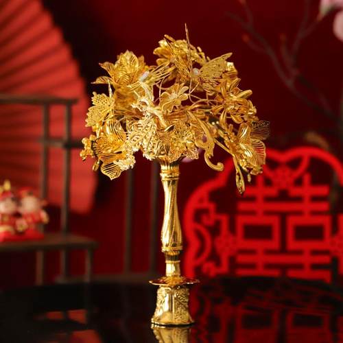 高端黄金色手捧花新娘团扇