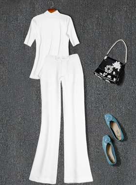 白色春装喇叭裤新款2026爆款西装裤盐系垂感裤子女潮ins休闲裤360