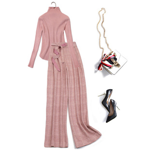 套装 时尚 法式 修身 553 秋冬小香风格 腰带高腰显瘦垂感阔腿裤 子西裤