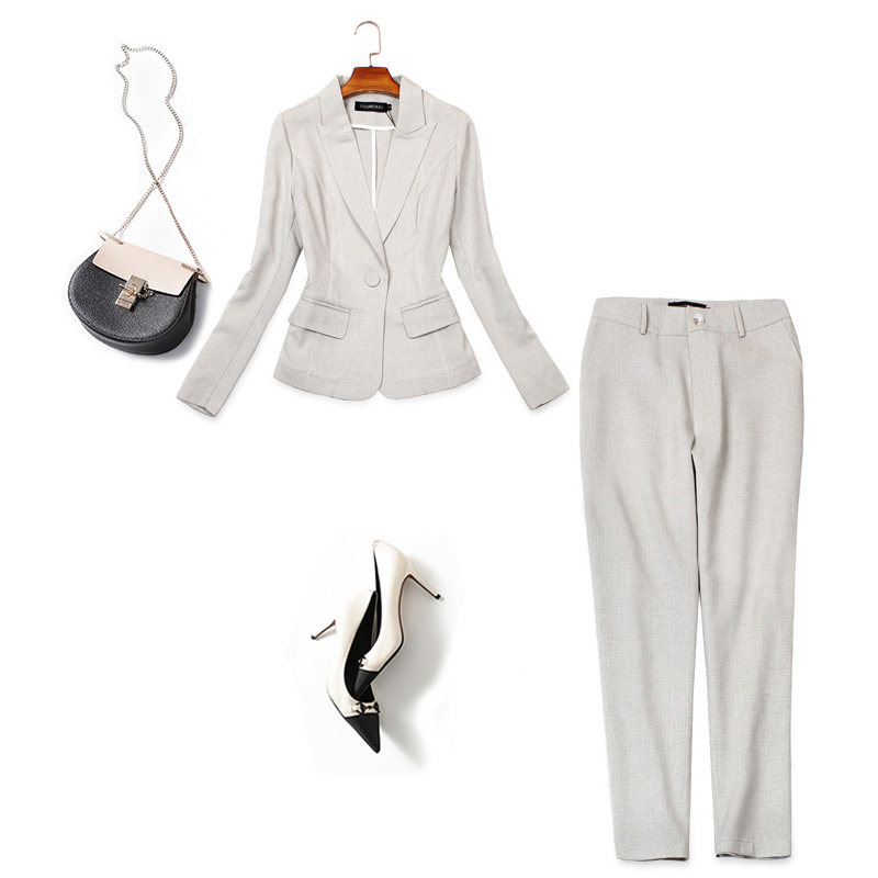 气质通勤职业女裤套装 夏季新款薄款一扣小西服修身微锥九分裤336