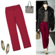 新款 百搭修身 女安可拉红色直筒九分裤 春季 职业西装 裤 包臀裤 子443