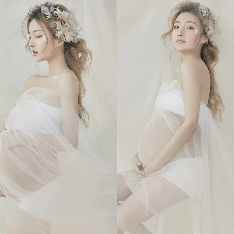 새로운 출산 사진 의류 배꼽 사진 스튜디오 사진 슈퍼 요정 메쉬 섹시한 의상 예술 사진 롱 스커트