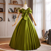 法式 缎面一字肩高级感轻奢长裙晚礼服生日宴会表演毕业艺考演出服