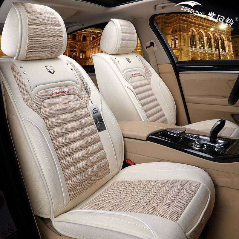 紫风铃新款亚麻全包围汽车坐垫四季通用荞麦座垫透气耐磨高端座套