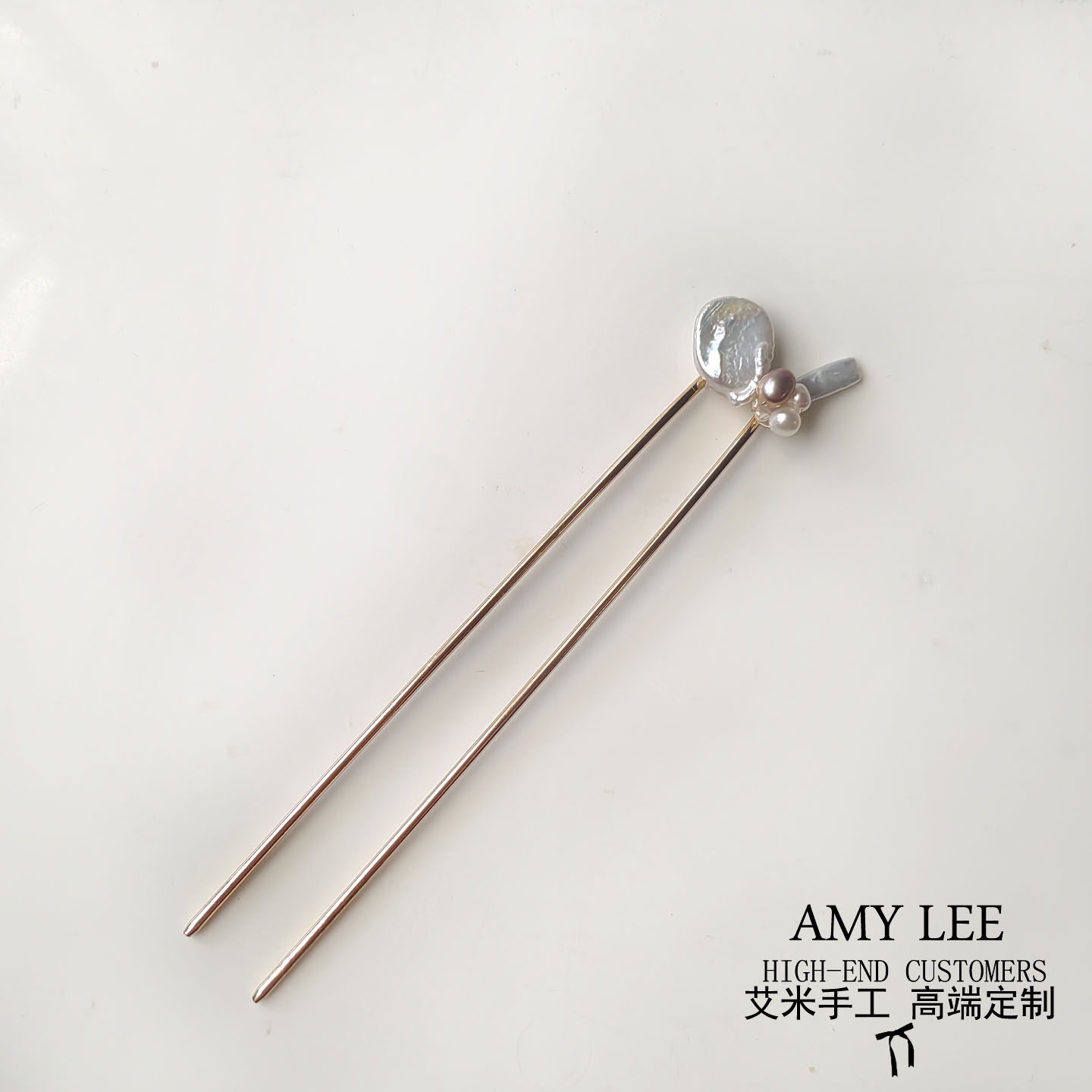 天然淡水珍珠直针纯铜发簪子女后脑勺盘发发叉马面裙古风配饰u夹