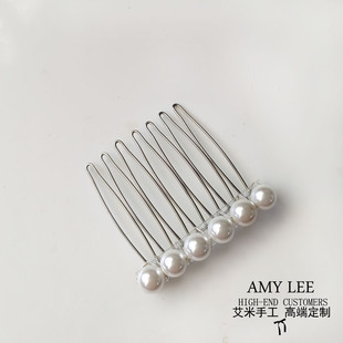 人造澳白珍珠七齿韩国刘海发梳别刘海稳固不易掉落丸子头发饰发夹