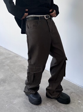 Addressunknown重磅斜纹布立体口袋宽松休闲拖地潮牌工装裤长裤