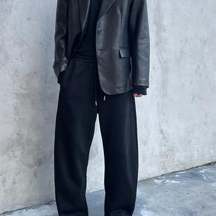 Addressunknown“无间道”冬季复古潮流翻领宽松休闲西装皮衣外套