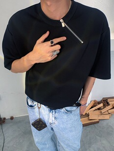 Addressunknown小众设计斜拉链vibe风宽松休闲潮牌圆领短袖T恤