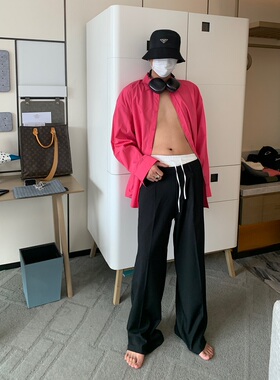 Addressunknown多巴胺火龙果色简约宽松通勤廓形长袖形衬衫情侣