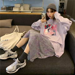 Real price ~ loose long Pullover T-shirt for women's autumn bottom + fancy color pleated skirt