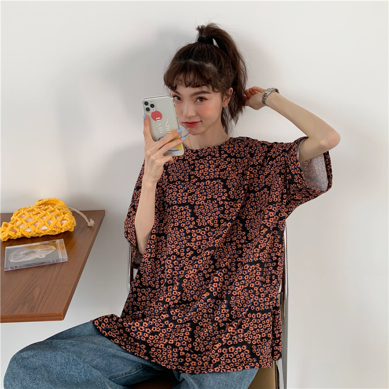 Real price ~ summer chic short sleeve small leopard print loose thin short sleeve T-shirt