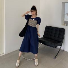 Real price ~ retro French square collar contrast dress loose one button temperament skirt for children