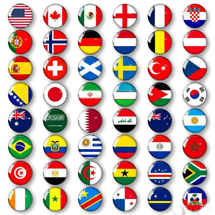 2026世界杯圆形冰箱贴国家徽国家队徽磁性国旗徽章彩色纪念装饰品
