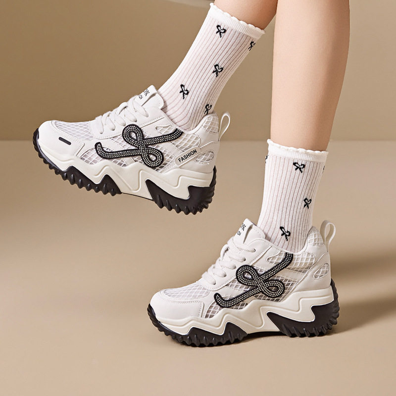 厚底网面老爹鞋女2026春夏季新款韩版百搭水钻休闲鞋子女款运动鞋