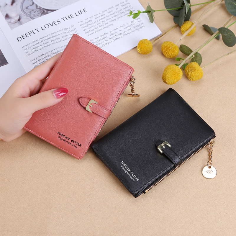 钱包女士韩版大容量中长款手拿包百搭简约拉链搭扣卡包