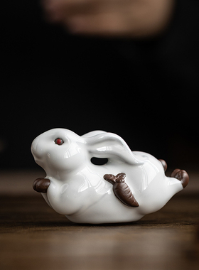 创意卡通可爱小兔子生肖摆件家居客厅桌面装饰品迷你兔陶瓷摆设