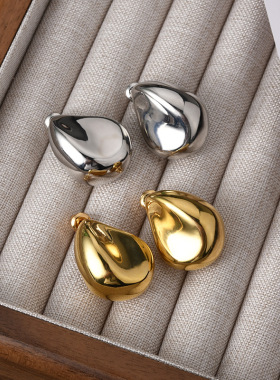 欧美高级设计感18K金水滴金属耳钉INS时尚个性几何耳环耳饰品批发
