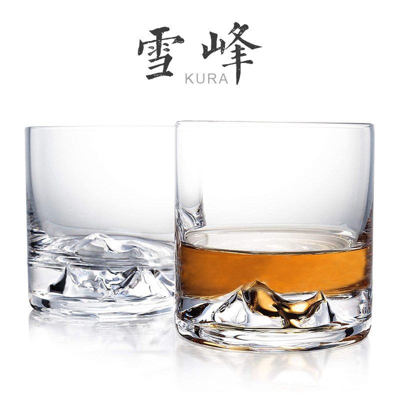 小众新品雪峰杯威士忌酒杯 江户切子玻璃水杯子富士山杯北欧ins风