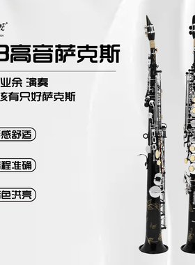 雷德高音萨克斯直管降B调黄铜管体雕花白贝壳按键黑色银键便携式