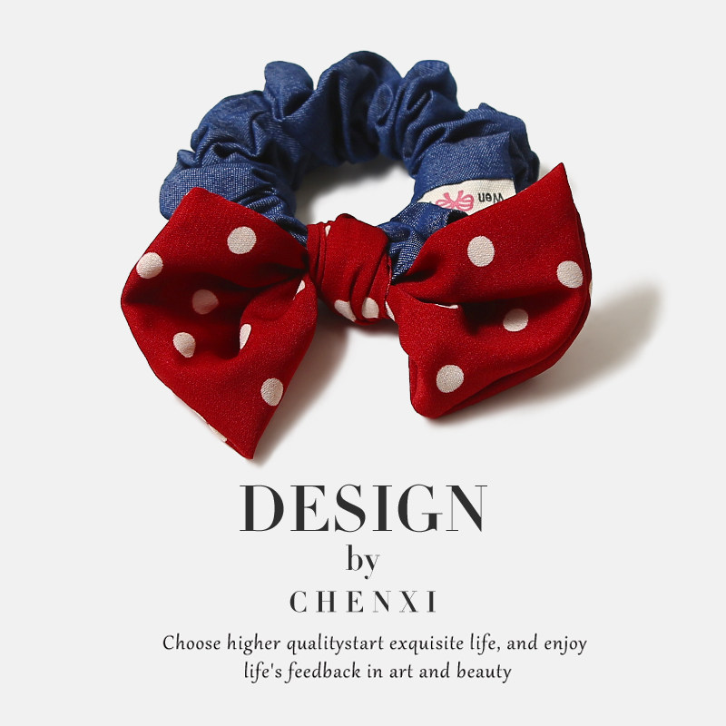 法式波点牛仔蓝大肠发圈新款简约扎发头绳女头饰皮筋小众设计感,饰品/流行首饰/时尚饰品新,发饰,淘宝优惠券,粉丝福利购,淘宝优惠卷