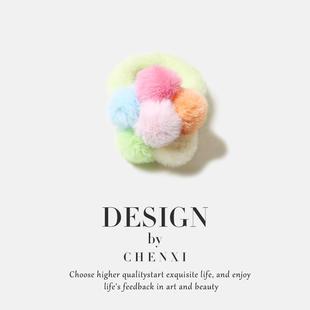 多巴胺毛绒花朵发绳甜美少女心扎发毛茸发圈女童可爱皮筋秋冬发饰