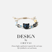 手工编织猫咪手链女可爱陶瓷串珠可调节手绳小众设计学生情侣手链