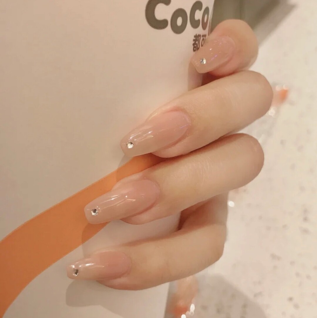 248可穿戴拆卸果冻冰透裸色镶钻芭蕾梯形光疗成品美甲定制假指甲