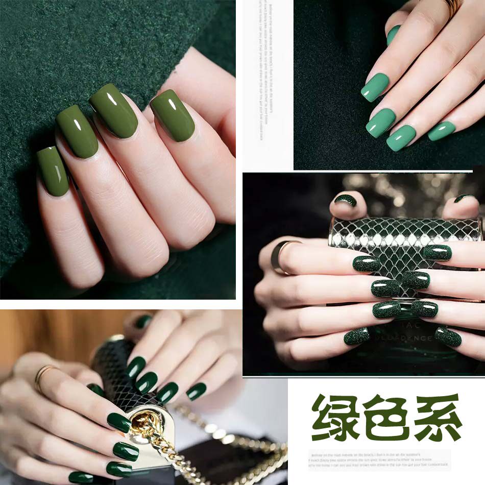 64显白墨绿色军绿色抹茶绿单色纯色光疗甲成品甲片定制美甲定制