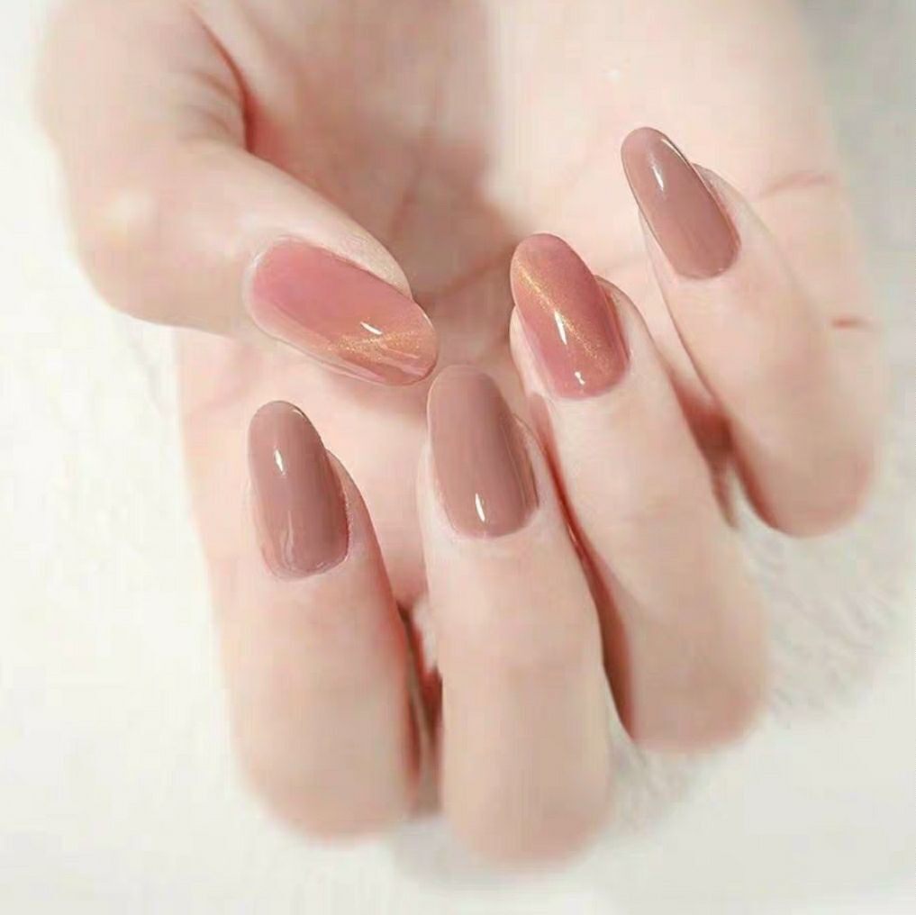 148可穿戴豆沙猫眼奶咖跳色显白新娘光疗甲成品美甲定制假指甲