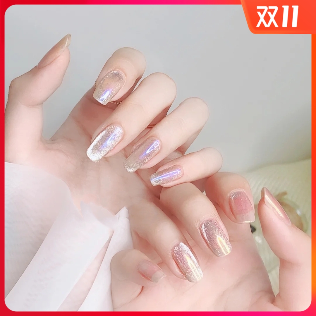 249可穿戴蓝光极光ab 鸳鸯色贵妇晶石雪花猫眼光疗美甲定制假指甲