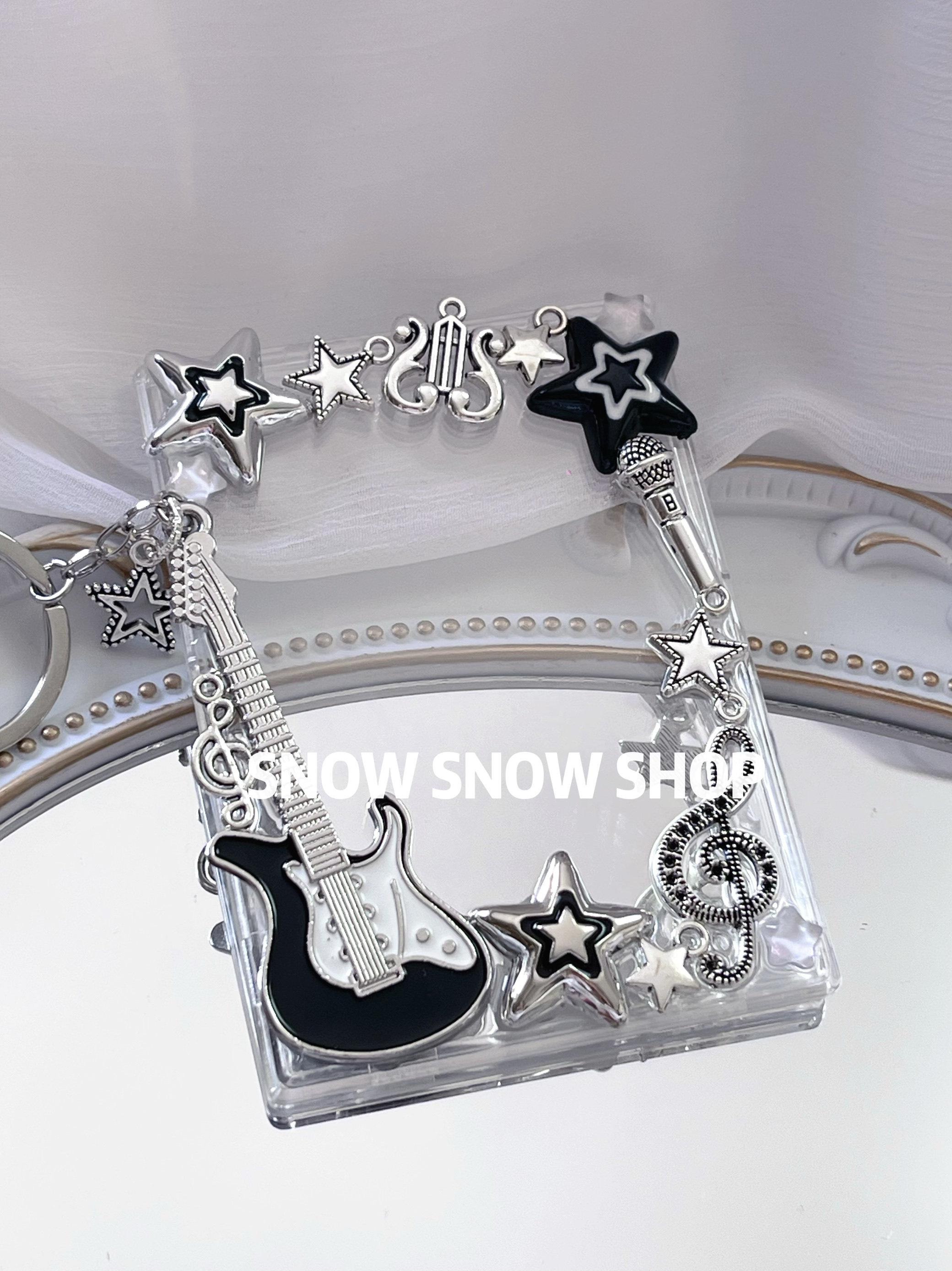 thumbnail for SNOW guitar card brick notes retro punk metal instrument hanging chain finished korea entertainment kpop hard card sleeve photo frame