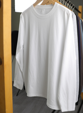 (买一送一)200g新疆棉重磅纯棉长袖T恤宽松男女纯色全棉打底上衣