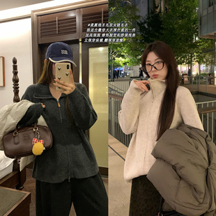 柔雾绵羊毛双头链毛衣胖mm翻领设计感气质针织衫 NAZ那子大码 冬季