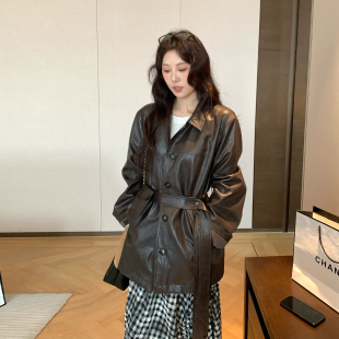 PU皮衣外套女 棉涤混纺环保皮休闲高级感胖mm时尚 NAZ那子大码 秋季