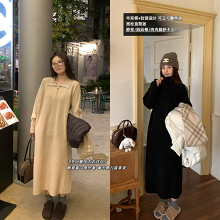 140D仿锦纶大翻领胖妹妹宽松直筒连衣裙女 安迪绒 NAZ那子大码 冬季