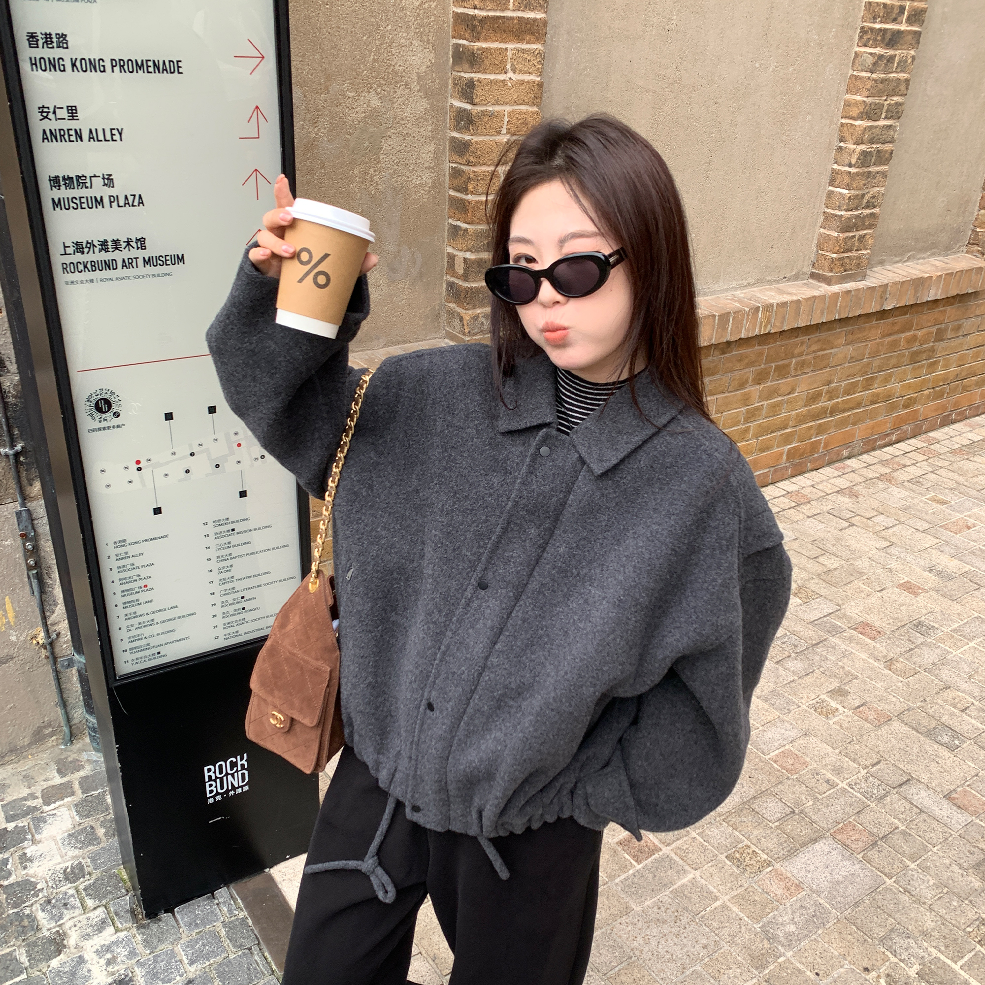 NAZ那子大码冬装95羊毛5羊绒时尚夹克胖mm翻领设计感休闲短外套