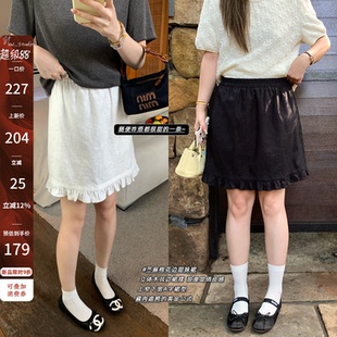 苧麻棉木耳邊氣質(zhì)短裙胖mm高腰顯瘦時(shí)尚 半身裙女 夏季 NAZ那子大碼
