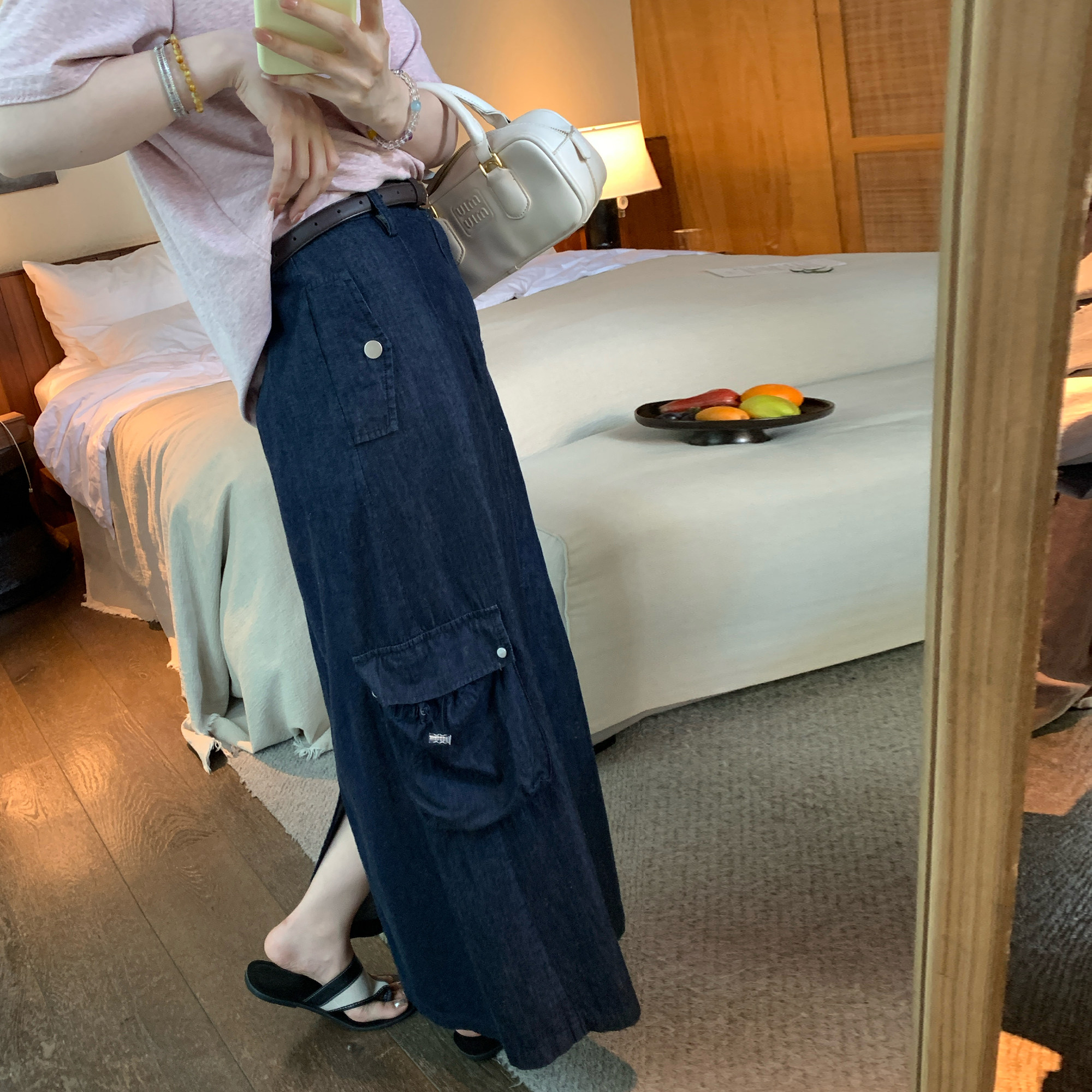 NAZ那子大码夏季慵懒水洗原色工装牛仔裙胖mm高腰宽松开叉半身裙,女装/女士精品,半身裙,淘宝优惠券,粉丝福利购,淘宝优惠卷