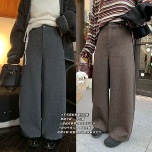 胖mm气质阔腿裤 NAZ那子大码 百搭重工毛呢弯刀裤 羊毛韩系时尚 冬装
