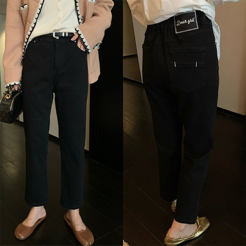 直筒高腰九分牛仔裤女